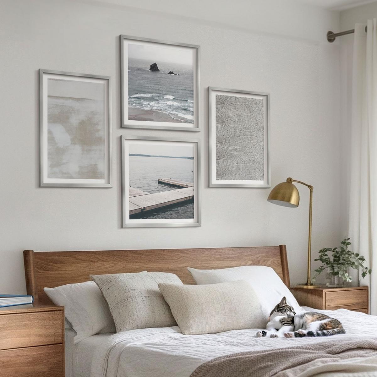 BILDER SET 4er Set - 50x50 cm & 40x60 cm Silberner Rahmen - Abstraktes Design, moderne Texturen - Silberfarben, Kunststoff (50/50cm) - TULUP