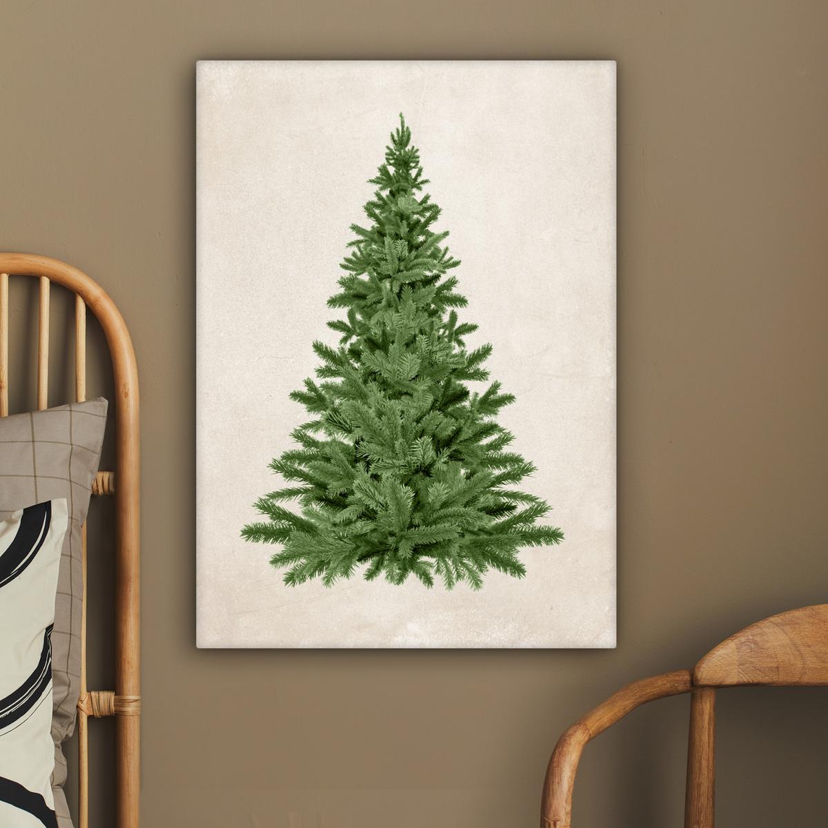 LEINWANDBILD Weihnachtsbaum - Grün - Weihnachten - Feiertage Wandbild Wohnzimmer 60x80 cm - Olivgrün, Textil (60/80cm) - MuchoWow