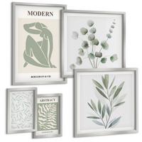 BILDER SET 5er Set - 50x50 cm & 20x30 cm & 40x60 cm Silberner Rahmen - Matisse entwirft Boho-Pflanzen - Silberfarben, Kunststoff (40/60cm) - TULUP