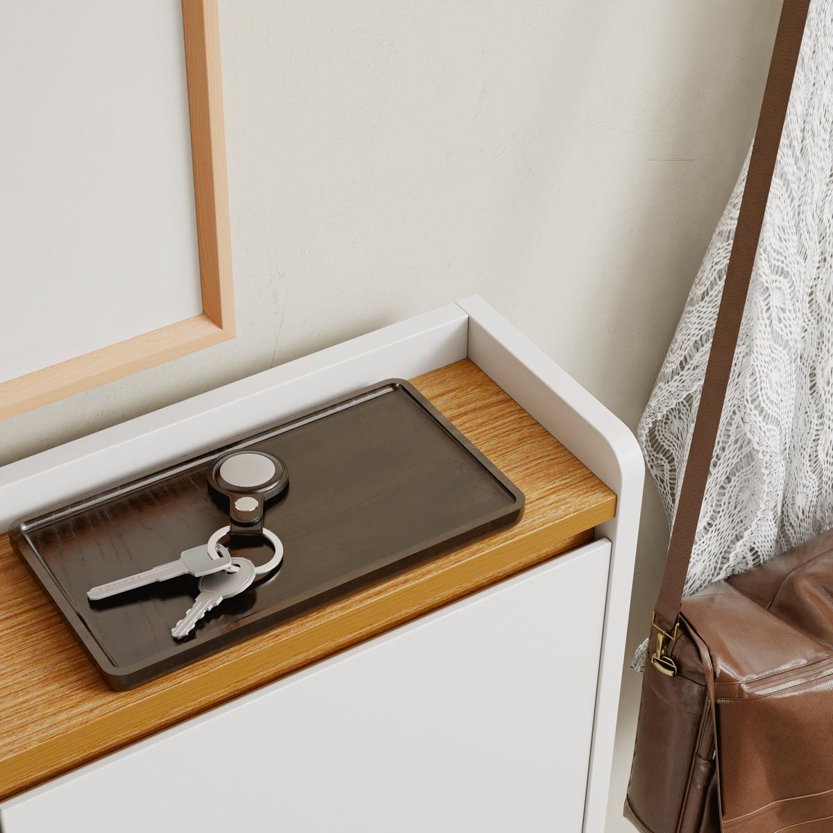 SCHUHSCHRANK mit Klappen und Steckdose FSR229-E-WN - Ahornfarben/Weiß, Holzwerkstoff/Fell (15/126/121cm) - SoBuy