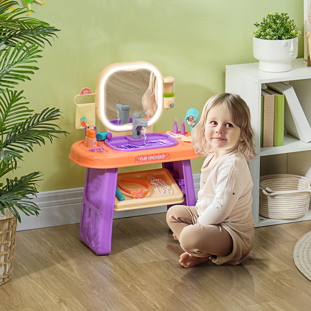 SCHMINKTISCH Kinder Frisiertisch mit Spiegel, LED Licht, Musik für 3-6 Jahre - Violett, Kunststoff (29/71/55cm) - AIYAPLAY