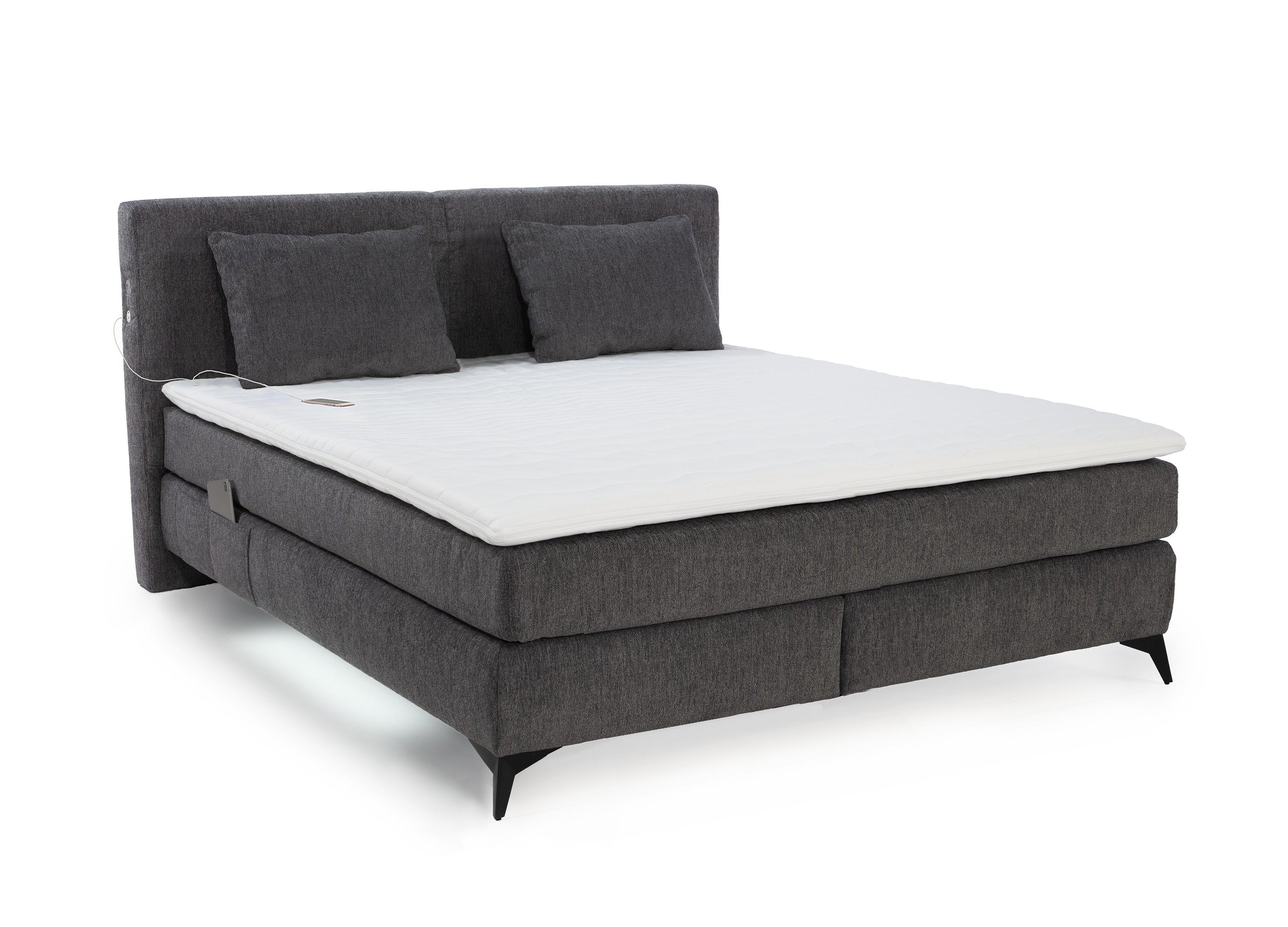 BOXSPRINGBETT 180x200, 7-Zonen-Tonnentaschen-Federkernmatratzen H3+H4, Topper,Bonell-Federkern,Beleuchtung,USB-Ladeports, Chenille Dunkelgrau / 20045 - Dunkelgrau/Schwarz, Textil/Metall (180/200cm) - luma-home
