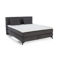 BOXSPRINGBETT 180x200, 7-Zonen-Tonnentaschen-Federkernmatratzen H3+H4, Topper,Bonell-Federkern,Beleuchtung,USB-Ladeports, Chenille Dunkelgrau / 20045 - Dunkelgrau/Schwarz, Textil/Metall (180/200cm) - luma-home