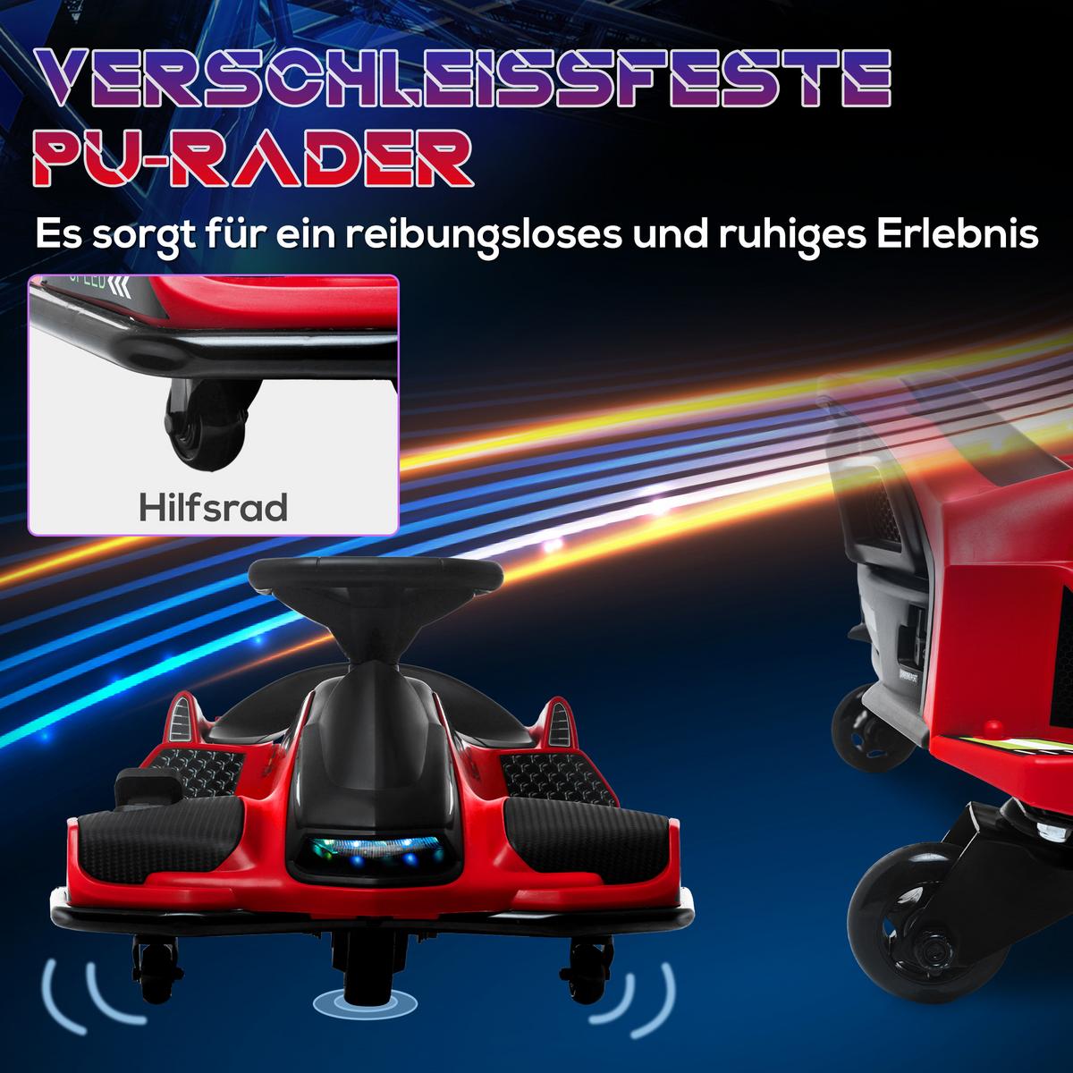 KINDER Elektro Gokart 12 V 3-8km/h Drift Kart mit Driftmodus Lichtern Musik - Rot, Kunststoff (90/53/99cm) - HOMCOM