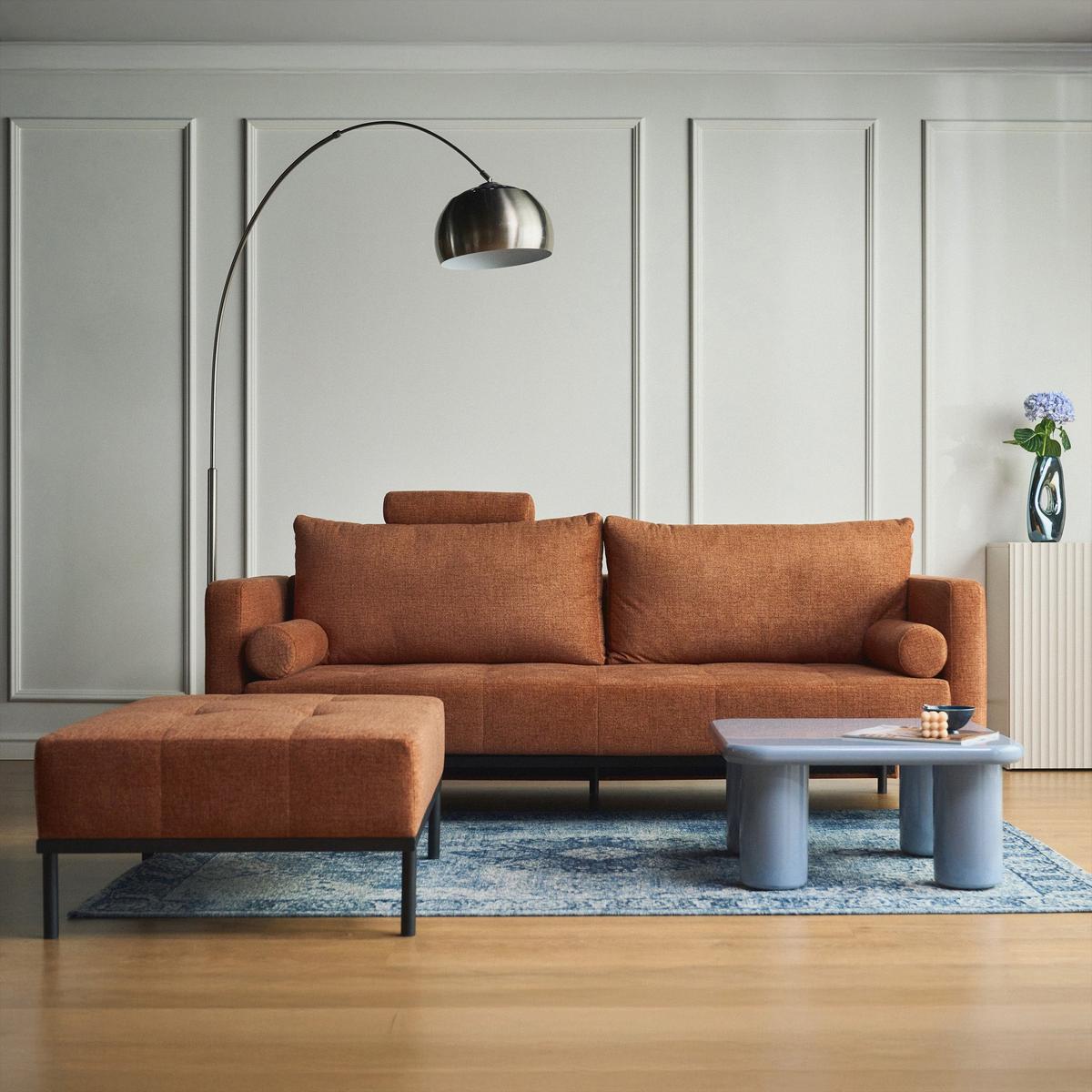 SCHLAFSOFA Skilia mit Schlaffunktion, 3-Sitzer 224 cm - Schwarz/Kupferfarben, Textil/Metall (224/85/102cm) - Selsey