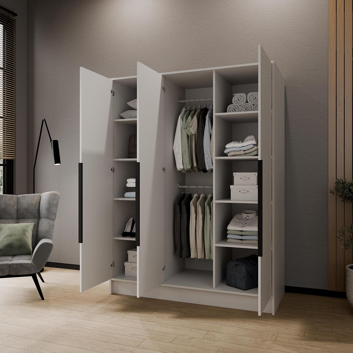 DREHTÜRENSCHRANK BERON 150/200/51 cm Modern Kleiderschrank 3-türig Weiß - Weiß, Holzwerkstoff (150/200/51cm) - MASSENO