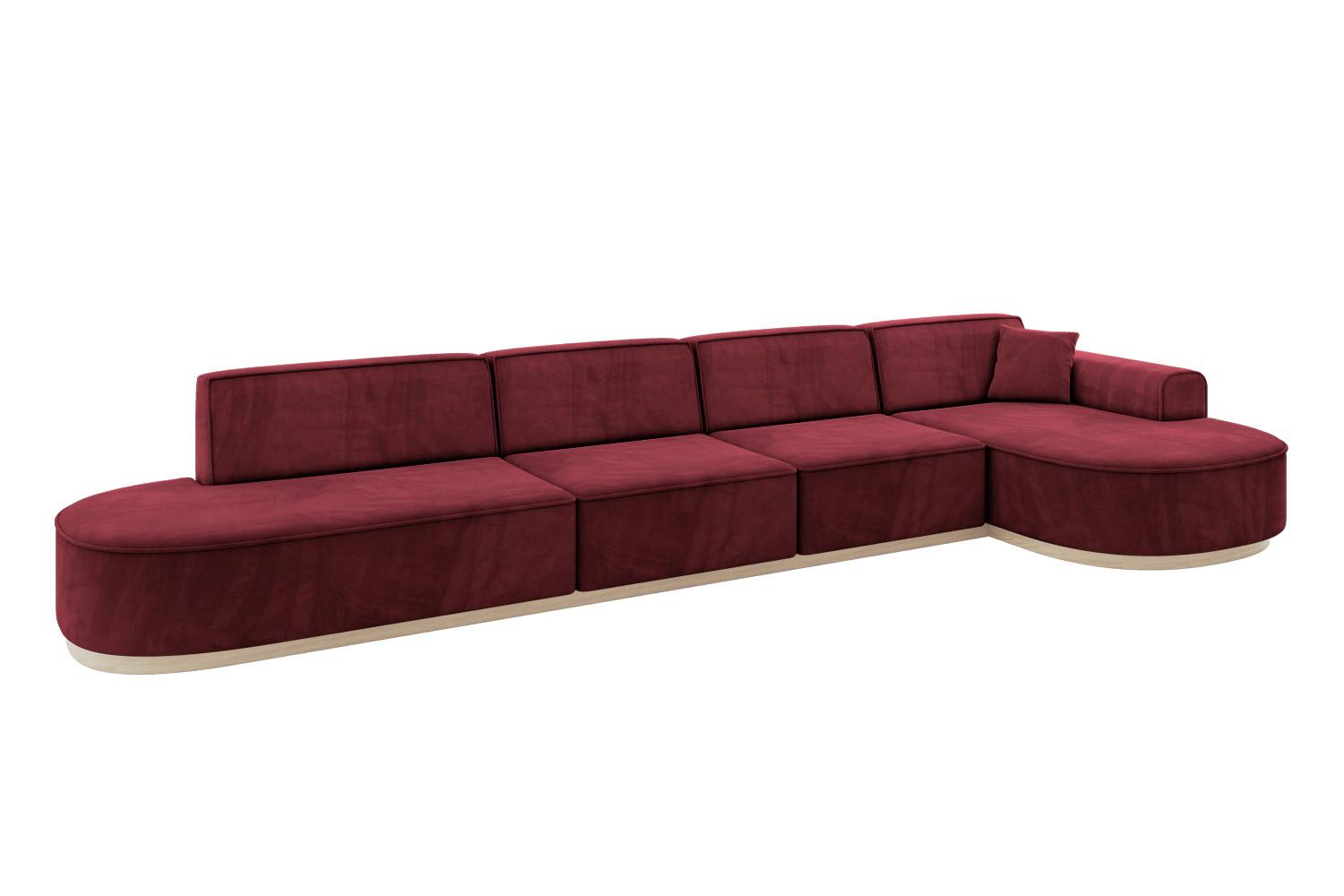 ECKSOFA Ottomane Rechts MARI-L3-v1 - 413x171x83 cm Bordeaux Velours - Bordeaux, Holzwerkstoff/Textil (171/413cm) - ALTDECOR