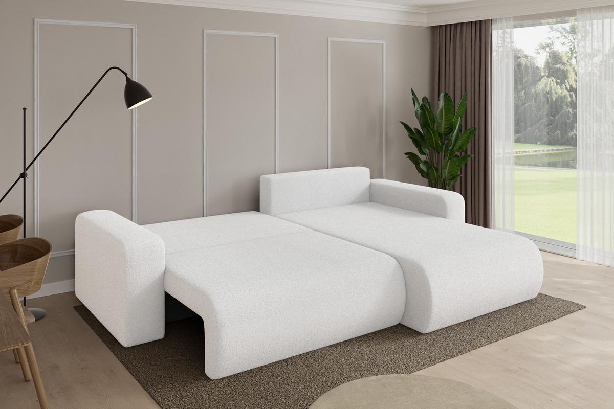 ECKSOFA mit Schlaffunktion Ottomane Rechts BERY-L 276x193x88 Weiß Bouclé - Schwarz/Weiß, Holzwerkstoff/Kunststoff (276/193cm) - ALTDECOR