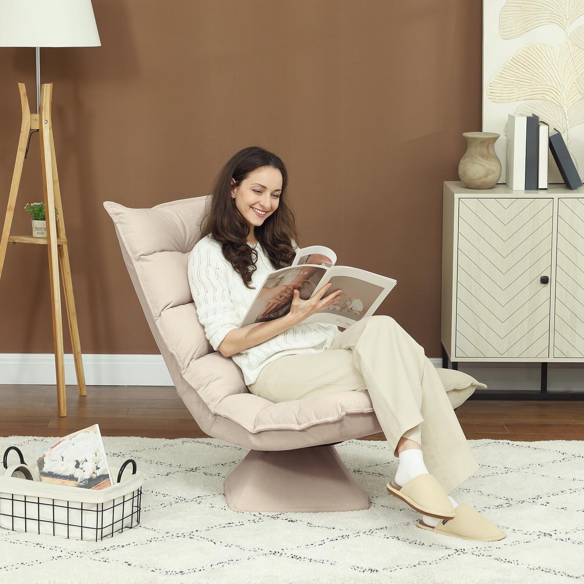 RELAXSESSEL Stahl, Leinenimitat, Beige - Beige, Metall (70/95/62cm) - HOMCOM
