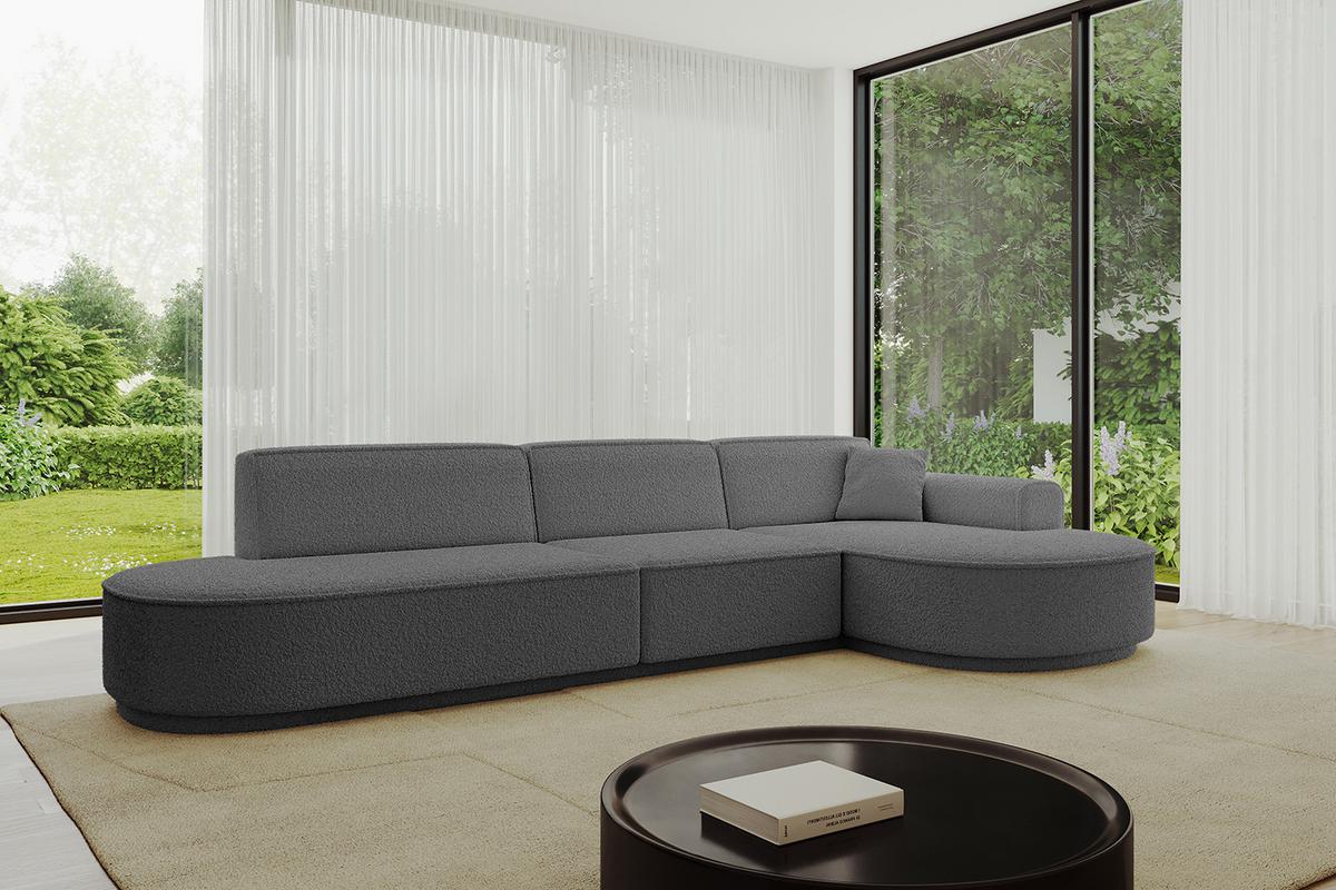 ECKSOFA Ottomane Rechts MARI-L2-v3 - 328x171x83 cm Grau Bouclé - Schwarz/Grau, Holzwerkstoff/Kunststoff (171/328cm) - ALTDECOR