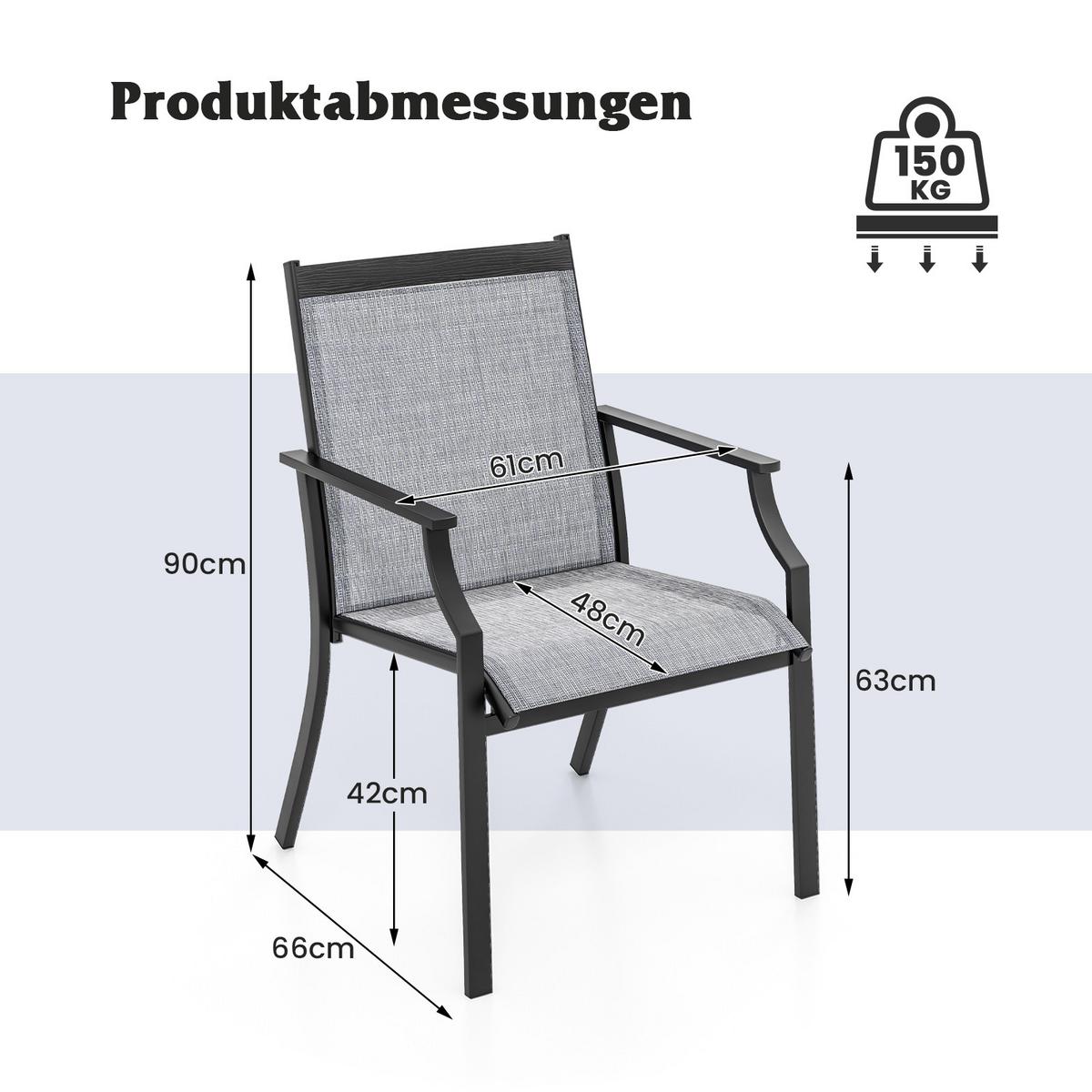 TERRASSENSTÜHLE Grau(2er-Set) - Grau, Metall (66/90/61cm) - COSTWAY