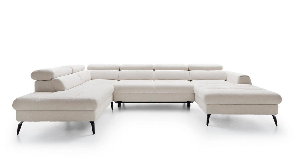 WOHNLANDSCHAFT NOTE Creme Chenille mit Schlaffunktion - Creme, Holz (345/93/257cm) - MASSENO
