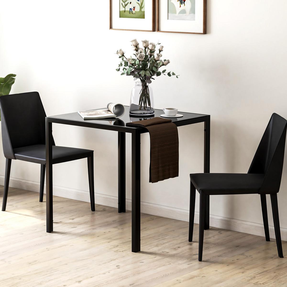 ESSTISCH Esszimmertisch Quadratischer Küchentisch für 4 Personen, Schwarz - Schwarz, Metall (75/75/75cm) - HOMCOM