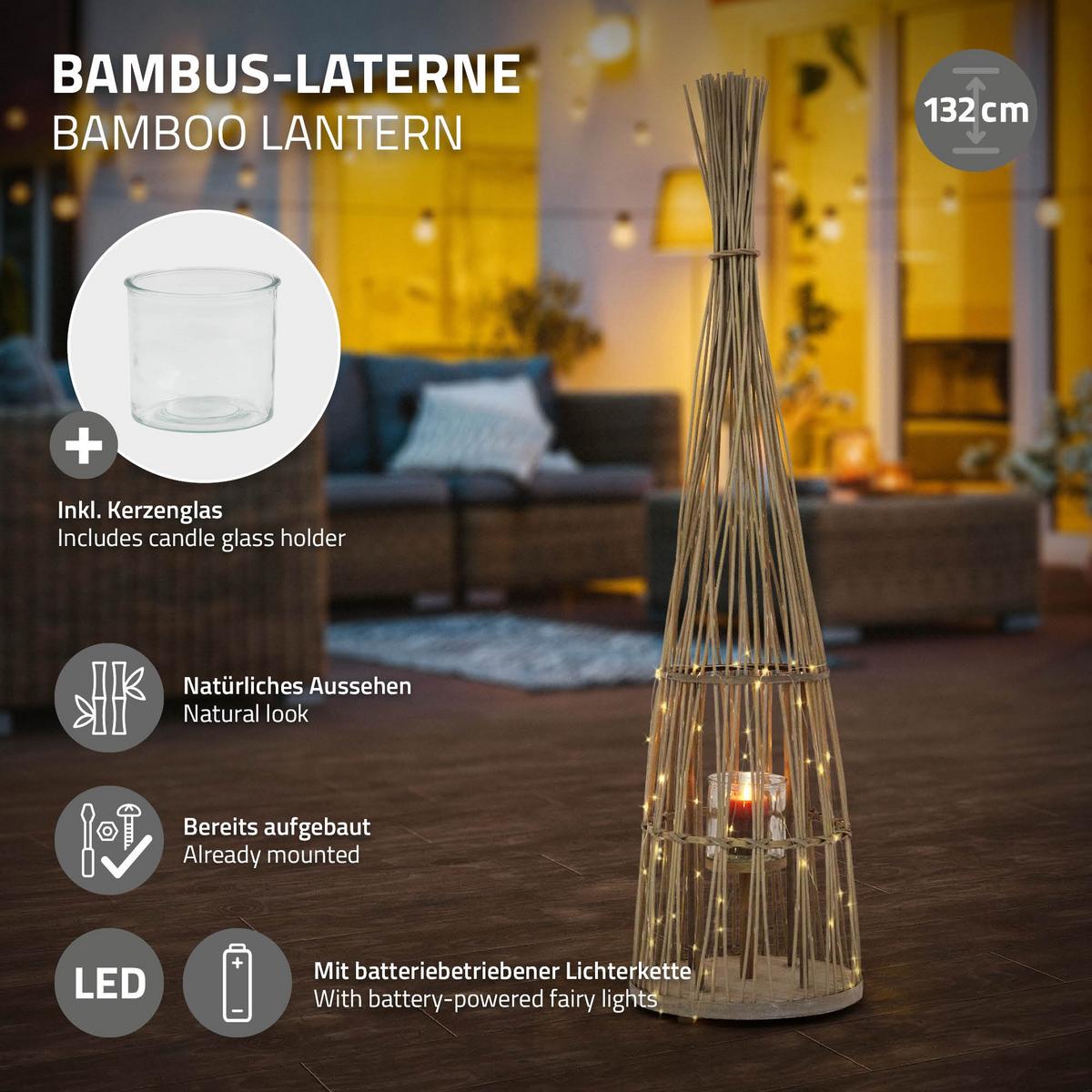BAMBUS LATERNE H: 132 cm Holzfarbe Boho Stil - Naturfarben, Holz (34/132/34cm) - ECD-Germany