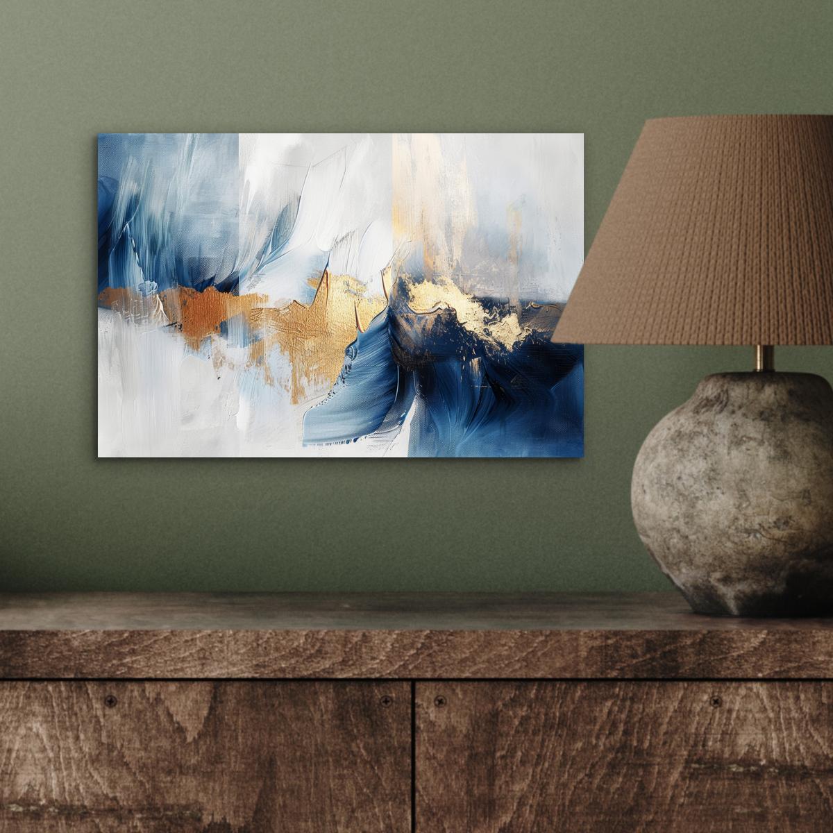 METALLBILD Gold - Blau - Aquarell - Kunst - Modern 30x20 cm - Hellblau, Metall (30/20cm) - MuchoWow