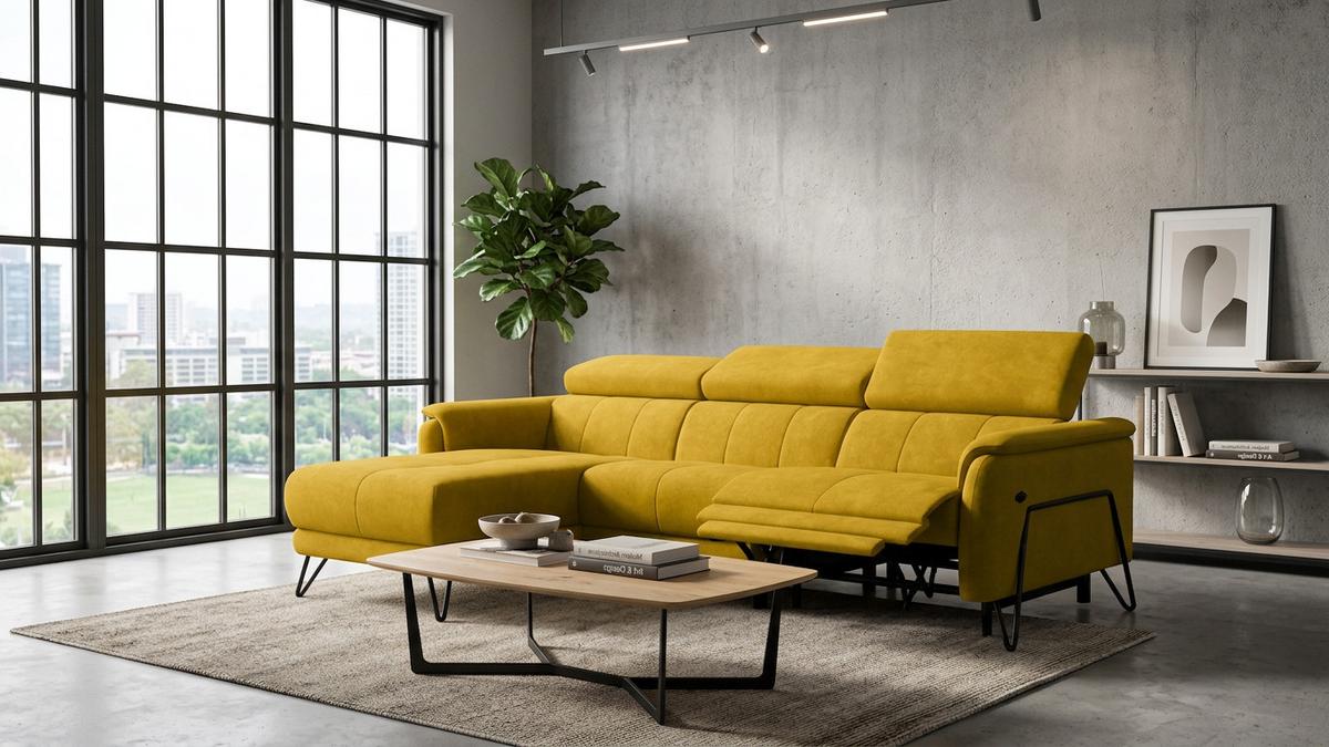 ECKSOFA RODEN 4-Sitzer mit Relax, dunkegelb, Veloursstoff - Gelb, Holz/Textil (268/92cm) - Wozimo