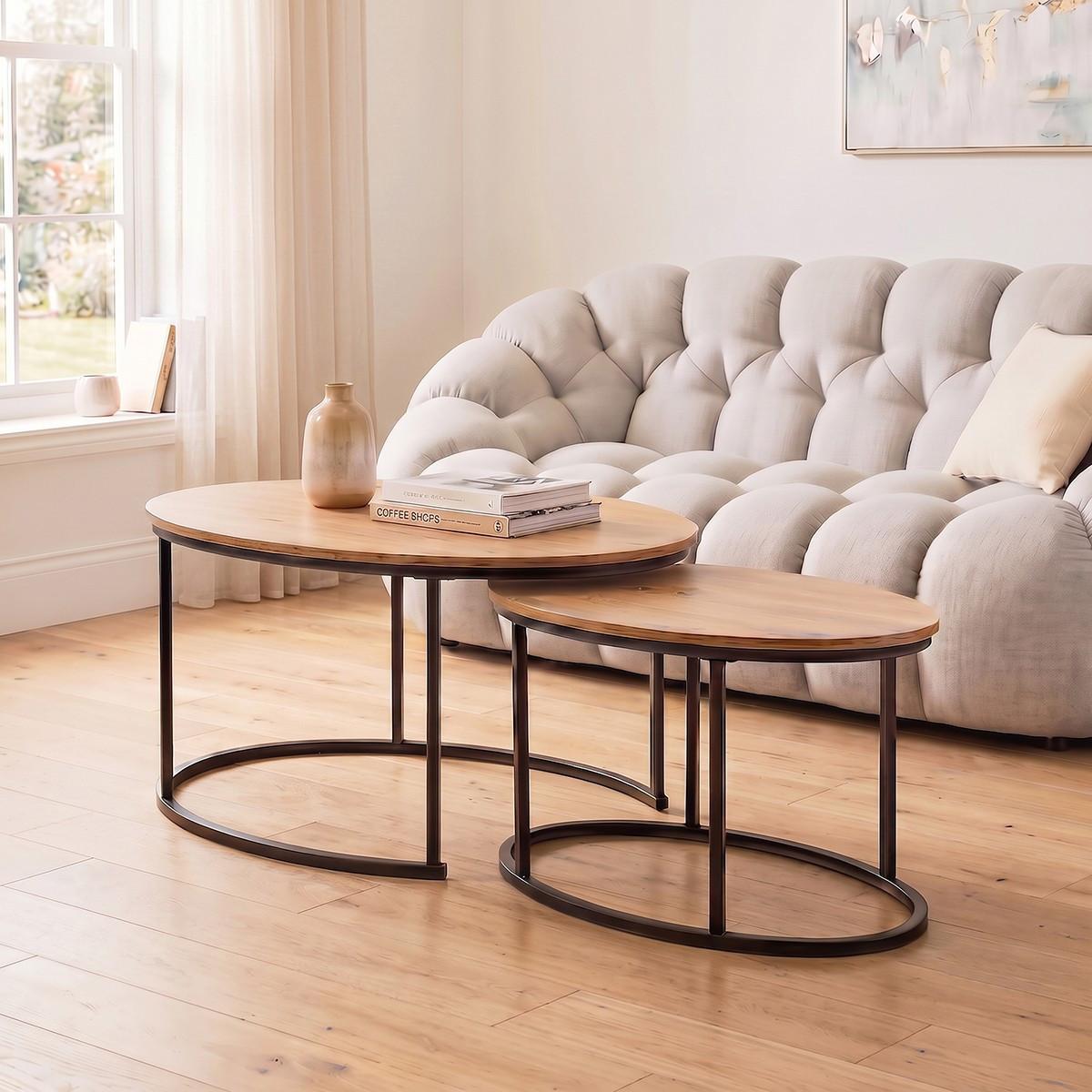 2ER-SET COUCHTISCHE ovale ineinanderstellbare in Eichenoptik 60/45/90 cm - Eschefarben, Holzwerkstoff (66/60/45cm) - Calicosy