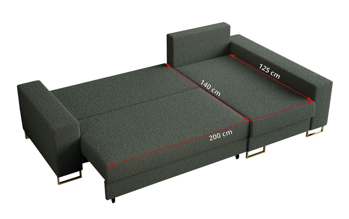 ECKSOFA Dorian Boucle Grün - Goldfarben/Grün, Textil/Metall (242/138cm) - MKS