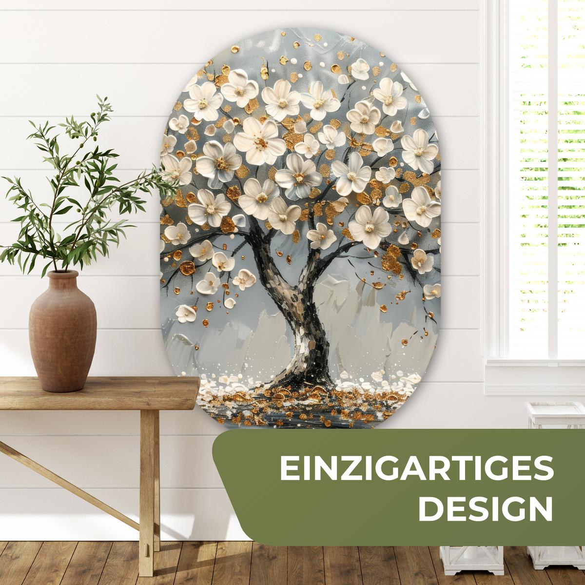 WANDBILD Baum - Gold - Blumen - Abstrakt - Kunst Deko Groß 80x120 cm - Goldfarben, Kunststoff (80/120cm) - MuchoWow