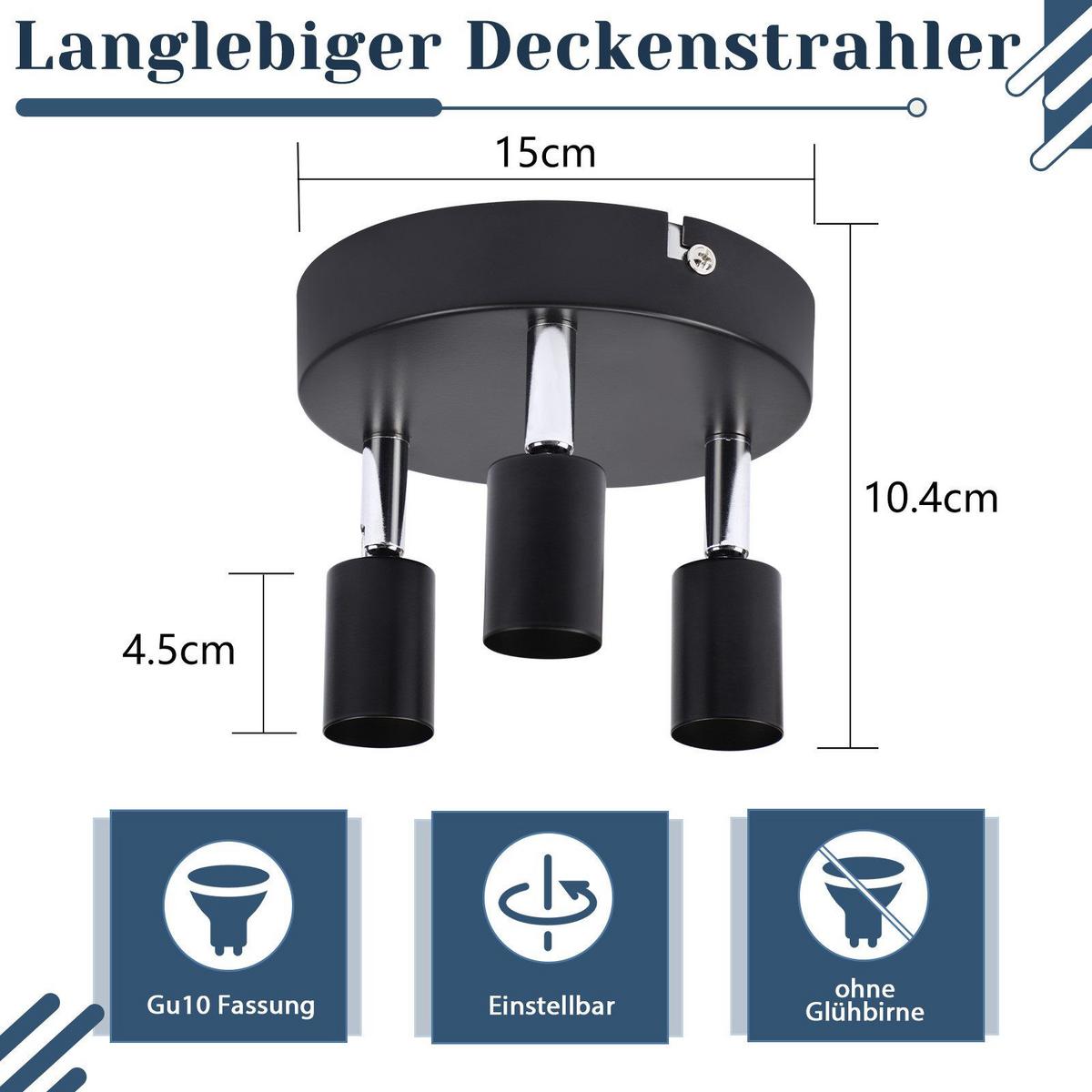 DECKENSTRAHLER Bamberg 3-flammig 15/15/10.4 cm - Schwarz, Metall (15/15/10.4cm) - Nettlife
