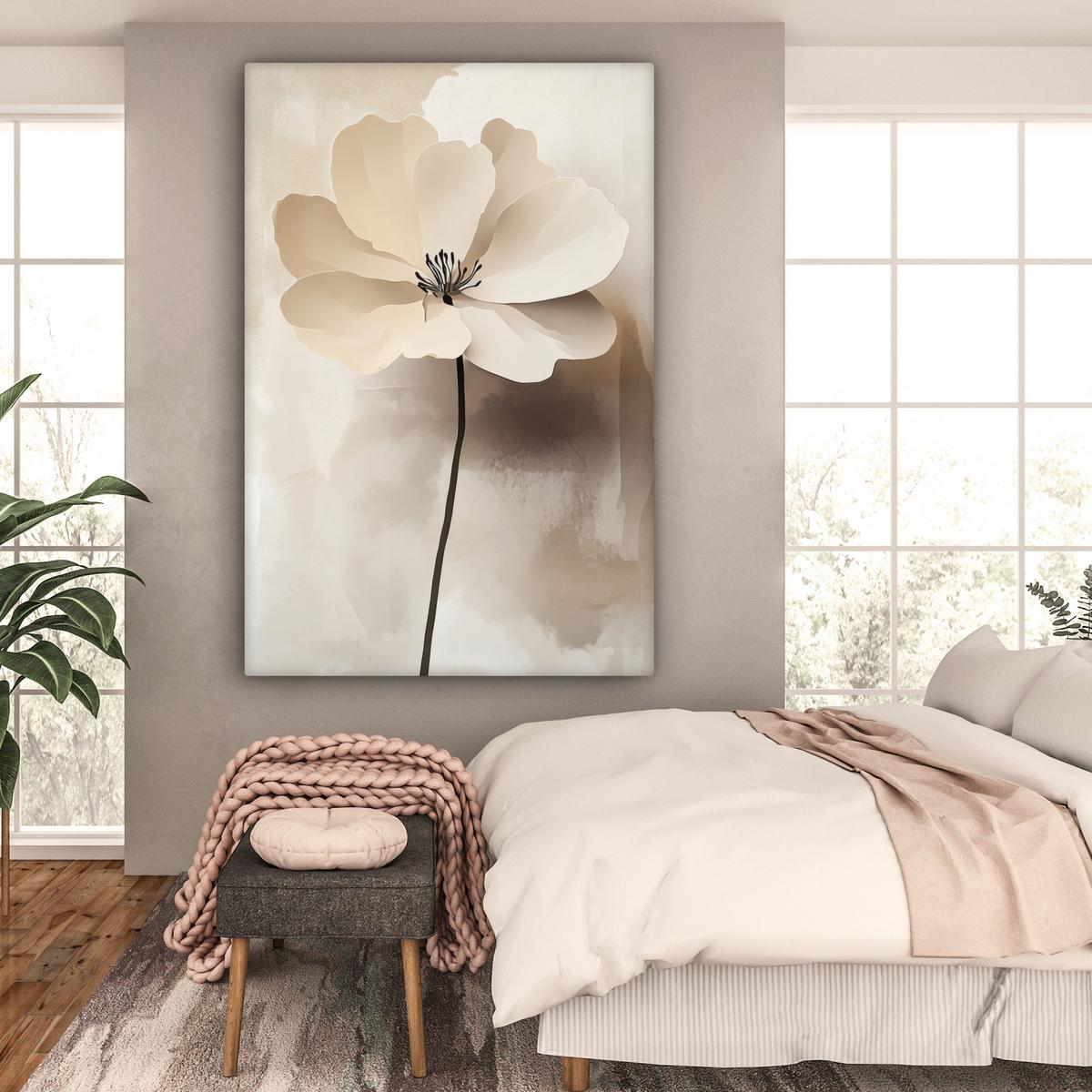 LEINWANDBILD Blume - Beige - Farbe - Schatten Deko Groß 90x140 cm - Creme, Textil (90/140cm) - MuchoWow