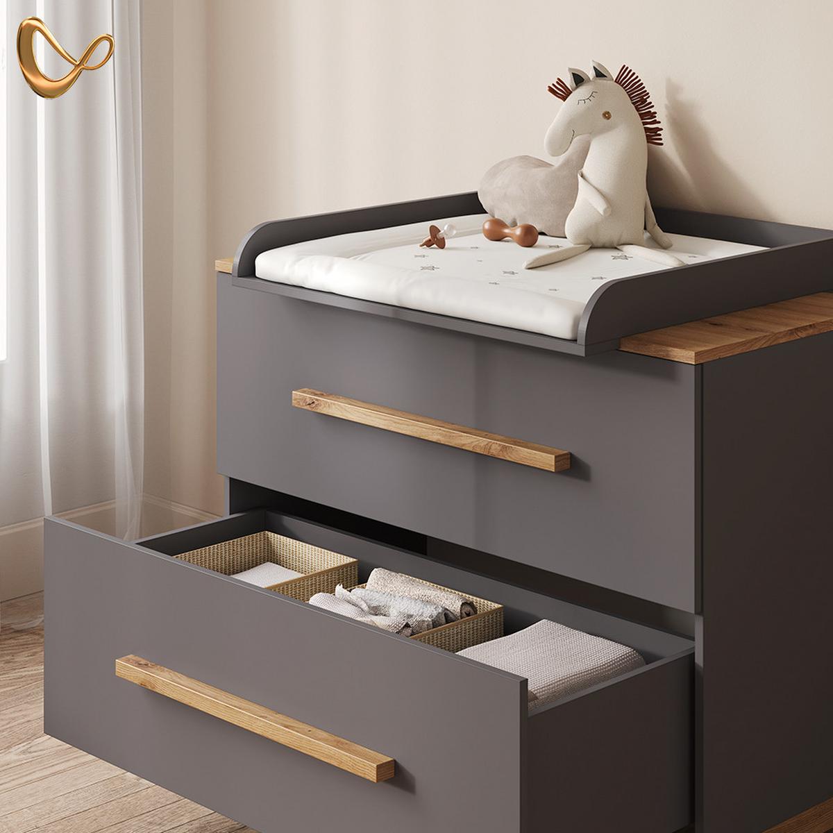 WICKELKOMMODE Mailo Grau/Artisan mit 2 Schubladen - Eiche Artisan/Grau, Holzwerkstoff (108/98/70cm) - Livinity®