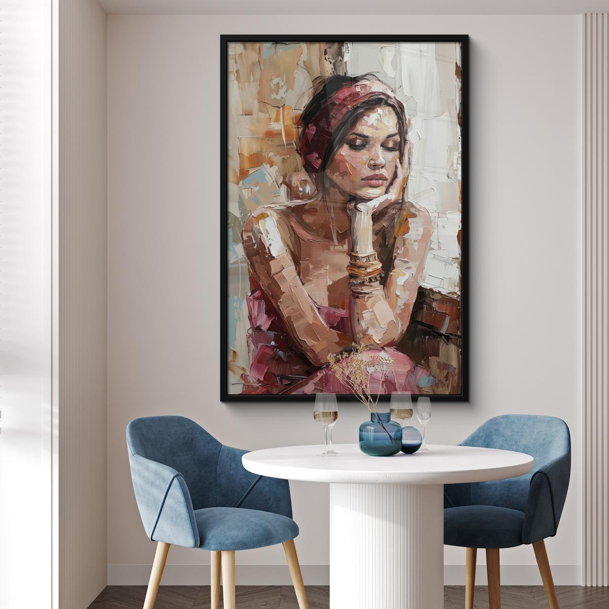 POSTER MIT RAHMEN Frau - Lackierung - Porträt - Modern Bilderleiste 80x120 cm - Altrosa, Papier (80/120cm) - MuchoWow