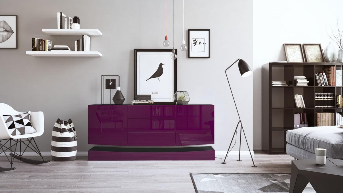 SIDEBOARD City Fronten in Brombeer Hochglanz - Brombeere, Holzwerkstoff (178/82/39cm) - Vladon