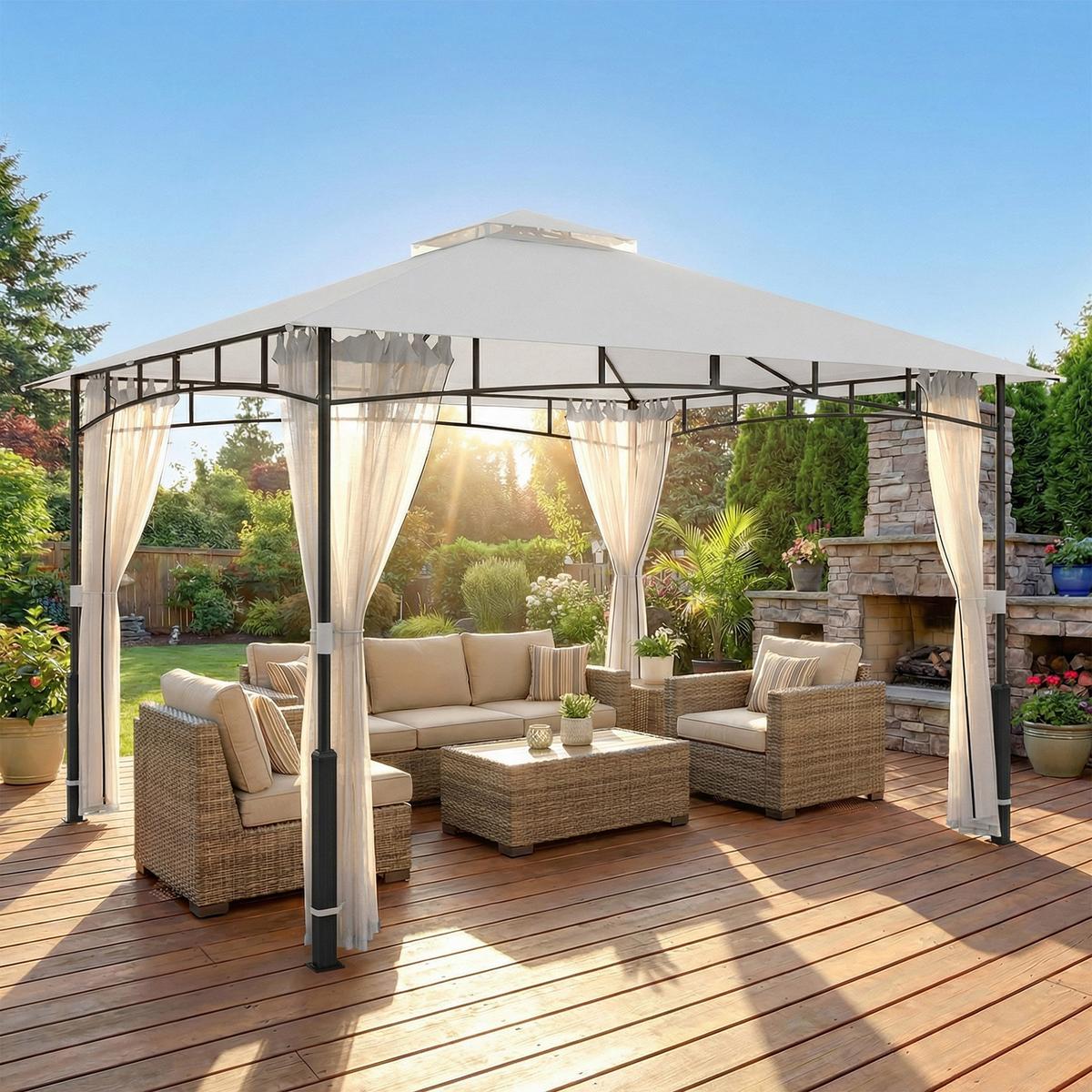 PAVILLON Metall Polyester Schwarz - Schwarz, Textil/Metall (300/275/360cm) - Outsunny