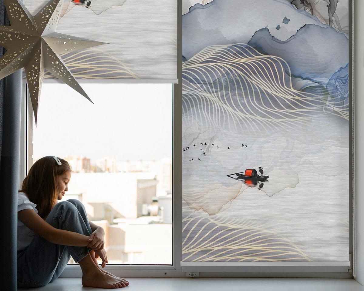 INNENROLLO - Fensterrollo - Rollo - 130x140 cm - Verschwommene Berge - Grau, Kunststoff (130/140/0.5cm) - TULUP
