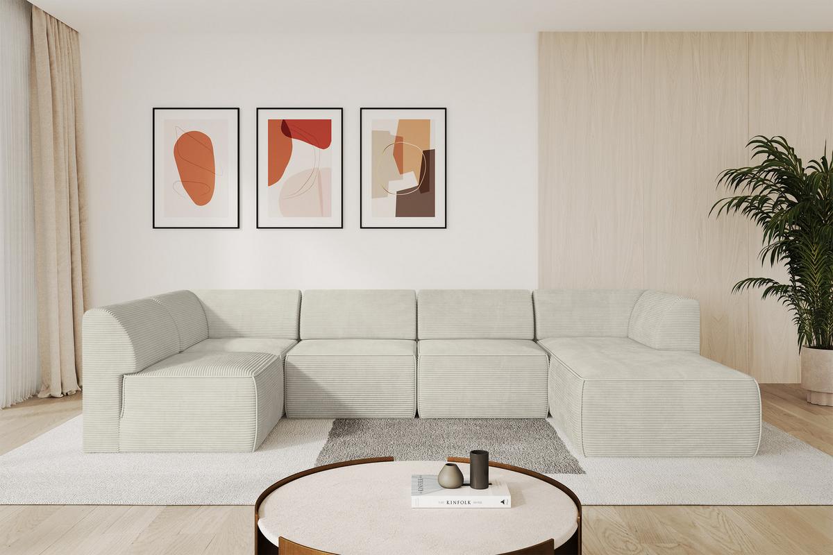WOHNLANDSCHAFT Ottomane Rechts MOVO-L 345x180x78 cm Cream Cord - Creme, Holzwerkstoff/Kunststoff (180/78/345cm) - ALTDECOR
