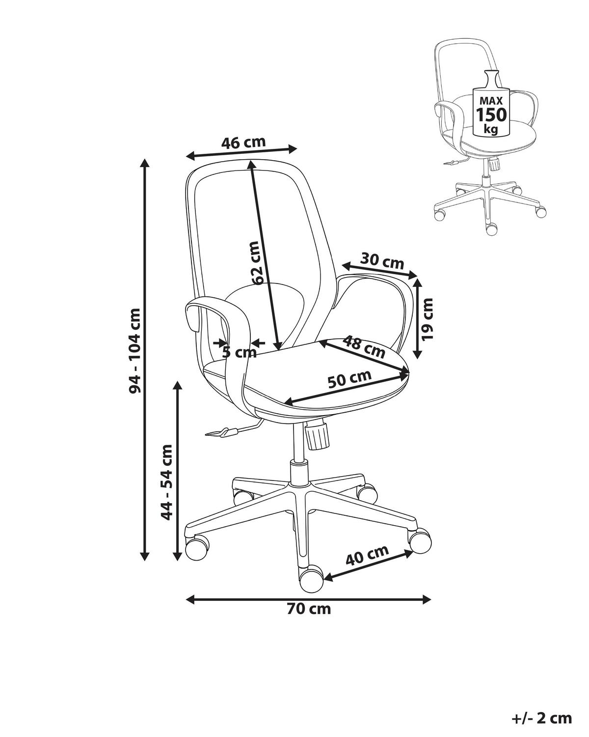 BÜROSTUHL Grau Foama - Dunkelgrau/Schwarz, Textil (70/94/70cm) - Beliani