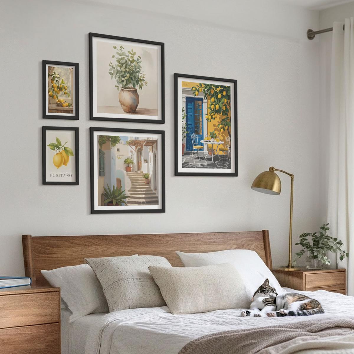 BILDER SET 5er Set - 50x50 cm & 20x30 cm & 40x60 cm Schwarzer Rahmen - Anker, Boot, Ruder, Strand - Schwarz, Kunststoff (40/60cm) - TULUP