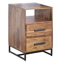 NACHTTISCH – Massivholz/Metall, 40x35x66 cm, 2 Schubladen, Industrial-Stil - Schwarz/Braun, Holz/Metall (40/66/35cm) - KADIMA DESIGN