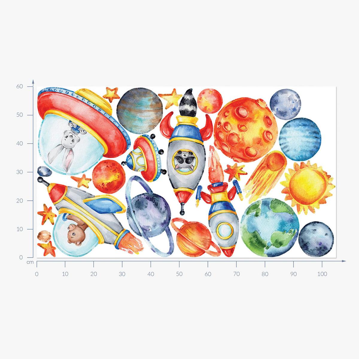 WANDAUFKLEBER 60x105cm - Farbenfroher Raum - Multicolor, Kunststoff (60/105/0.1cm) - Wallfluent
