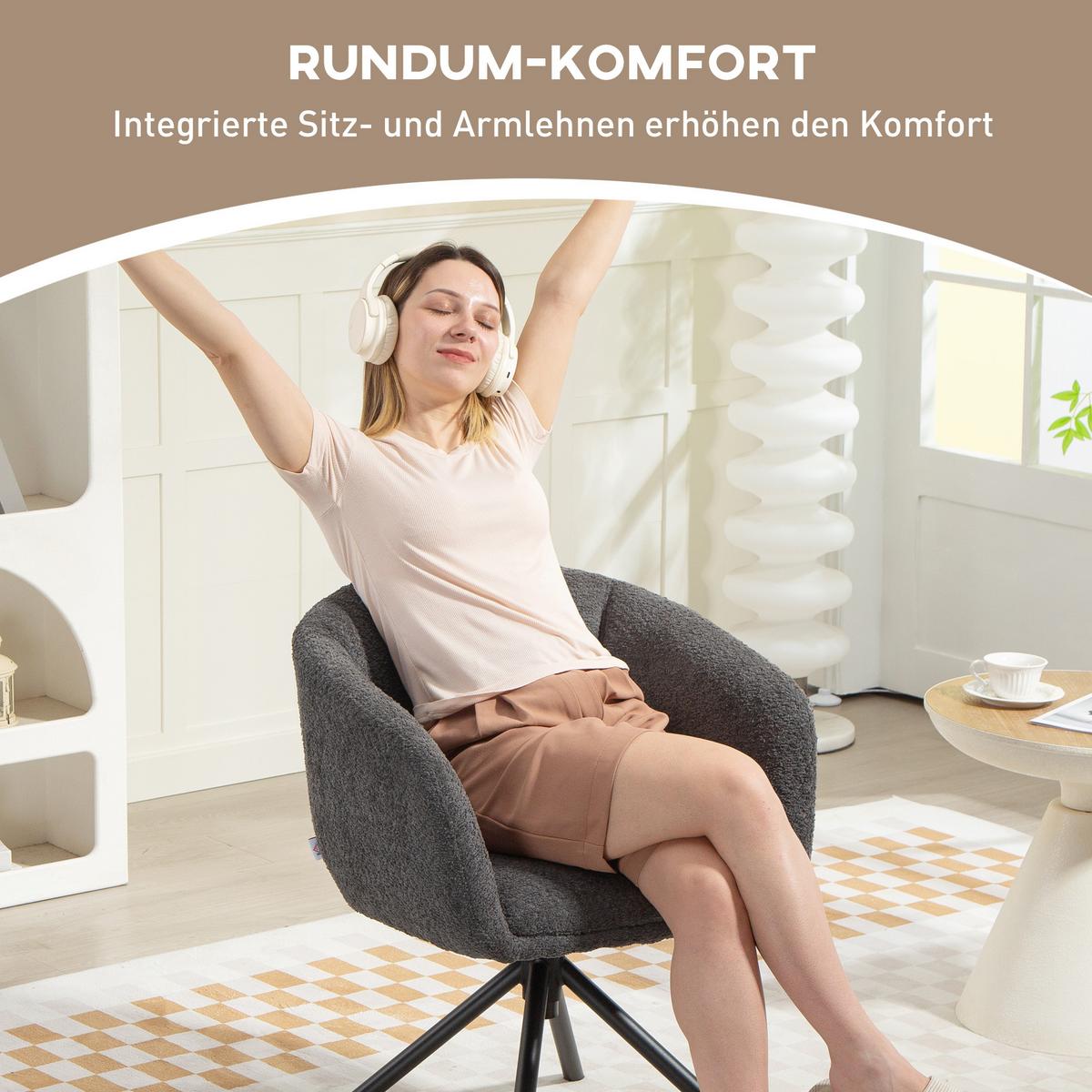 ARMLEHNENSTUHL Loungesessel mit Armlehne, 360° Drehfunktion, Leinenoptik, Dunkelgrau - Dunkelgrau, Textil (58.5/78.5/59cm) - HOMCOM