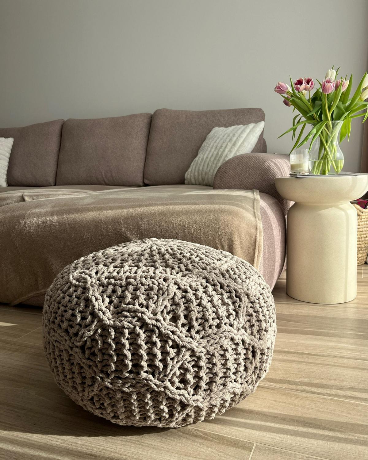 POUF Makramee Baumwolle Taupe Triman - Taupe, Textil (50/35/50cm) - Beliani
