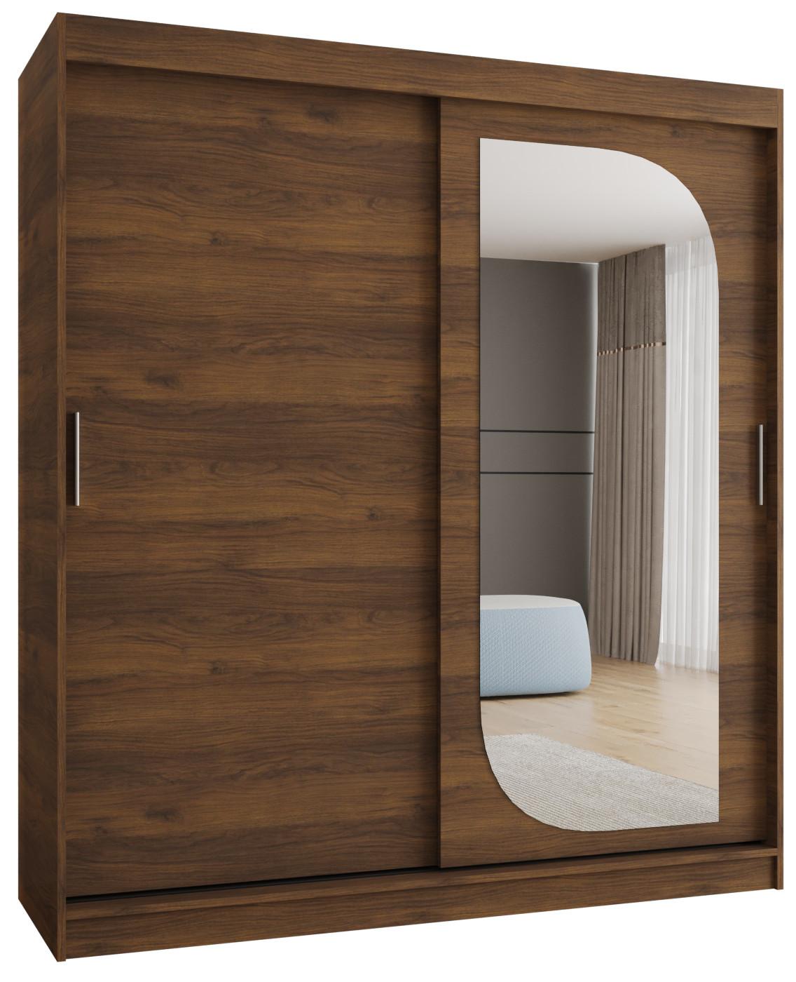 SCHIEBETÜRENSCHRANK mit Spiegel LUCY 200/180/62 2-türig - Silberfarben/Walnussfarben, Holz (180/62/180cm) - MÖBEL KRYSPOL