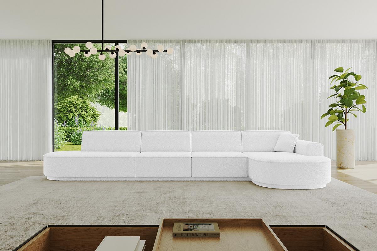 ECKSOFA Ottomane Rechts MARI-L3-v3 - 413x171x83 cm Weiß Bouclé - Schwarz/Weiß, Holzwerkstoff/Kunststoff (171/413cm) - ALTDECOR