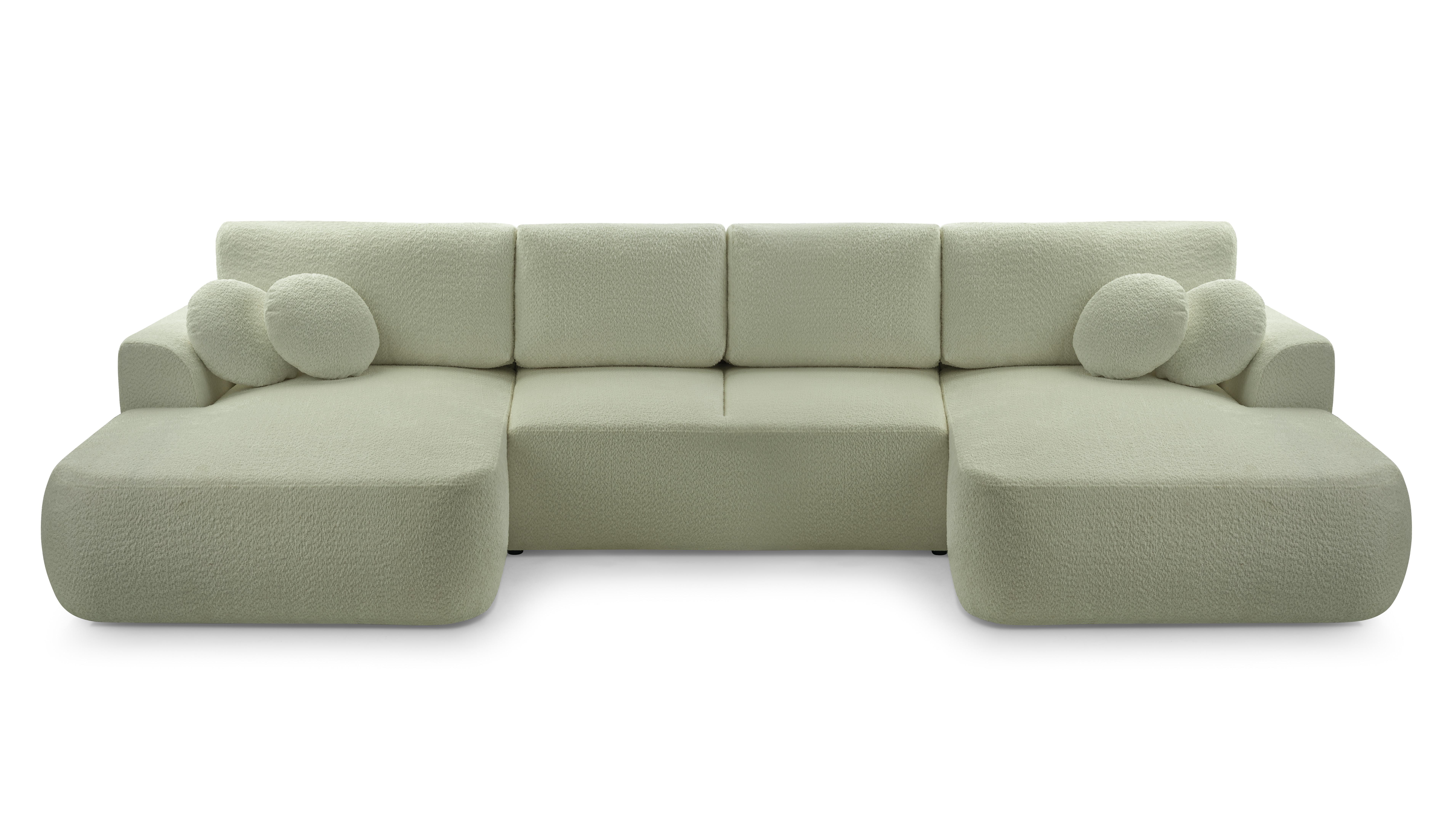 WOHNLANDSCHAFT FILO Grün Boucle-Stoff mit Schlaffunktion - Grün, Holz (364/87/168cm) - MASSENO