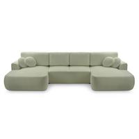 WOHNLANDSCHAFT FILO Grün Boucle-Stoff mit Schlaffunktion - Grün, Holz (364/87/168cm) - MASSENO