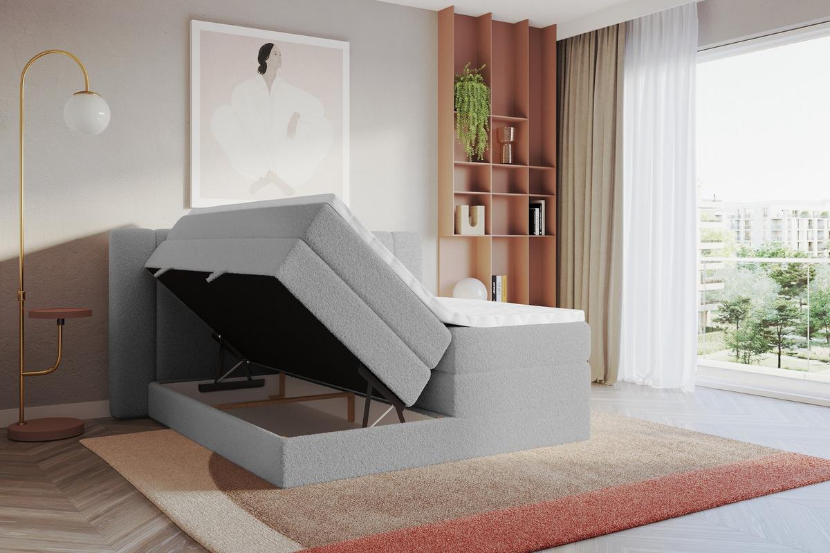 BOXSPRINGBETT mit Matratze H3/H4 - EVON KING - 180x200 cm Hellgrau - Hellgrau, Holzwerkstoff (180/200cm) - ALTDECOR