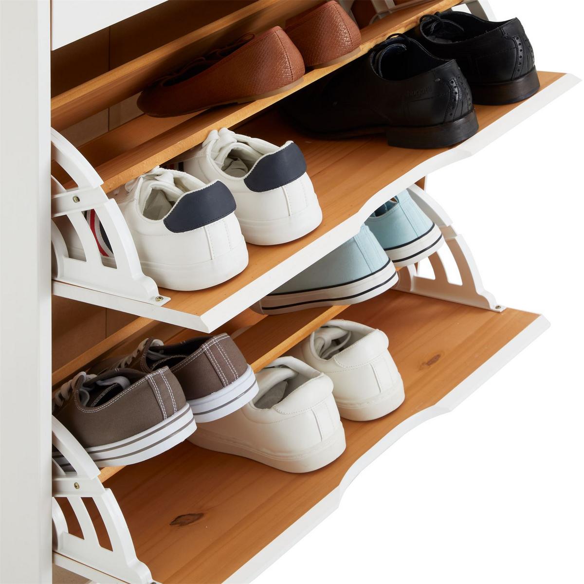 SCHUHSCHRANK BASIL - Weiß/Braun, Holz (58/93/25cm) - IDIMEX