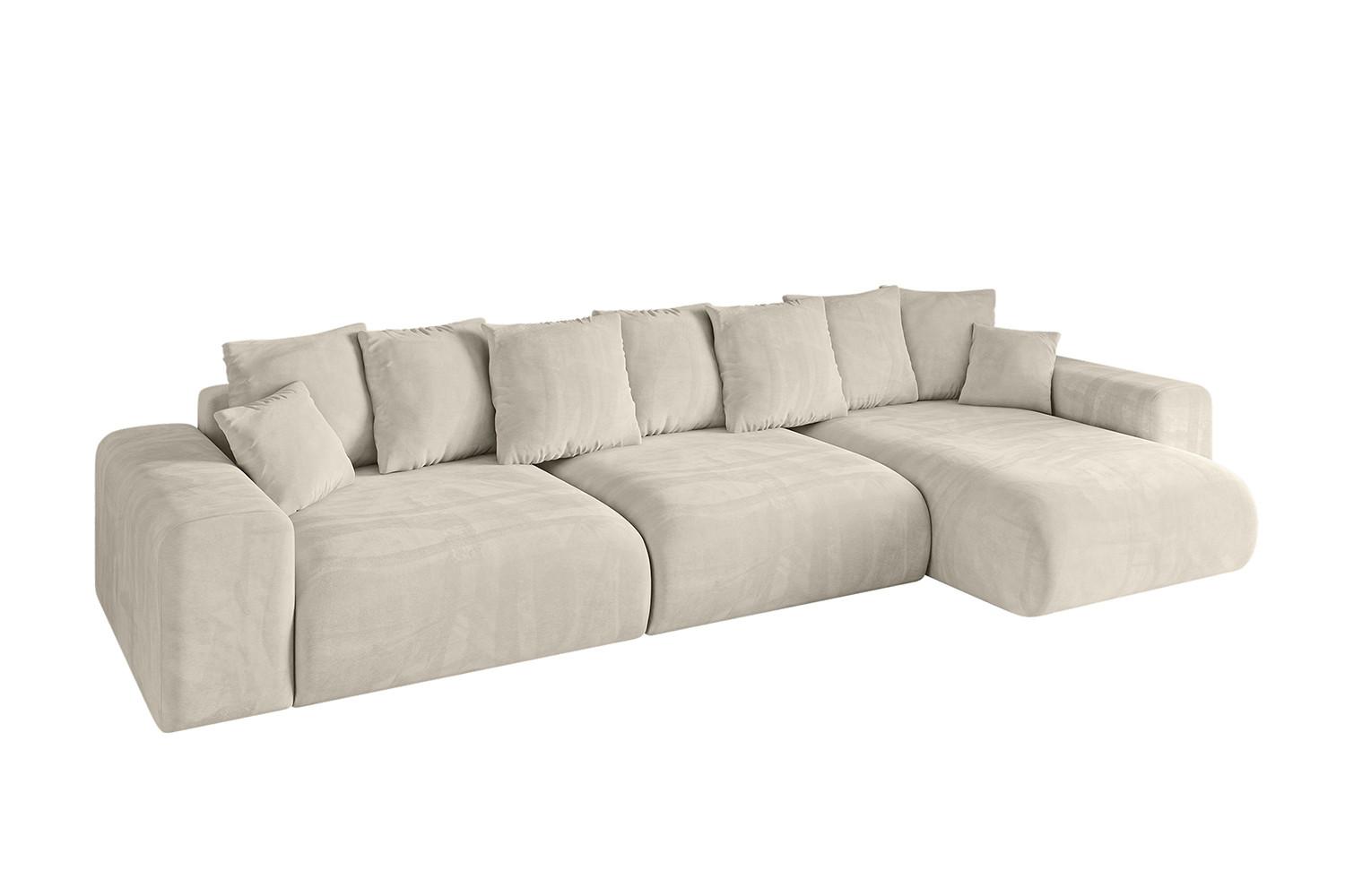ECKSOFA Ottomane rechts ESKAR-L2 364x176x72 Cappuccino Velours - Schwarz/Cappuccino, Holzwerkstoff/Kunststoff (176/364cm) - ALTDECOR