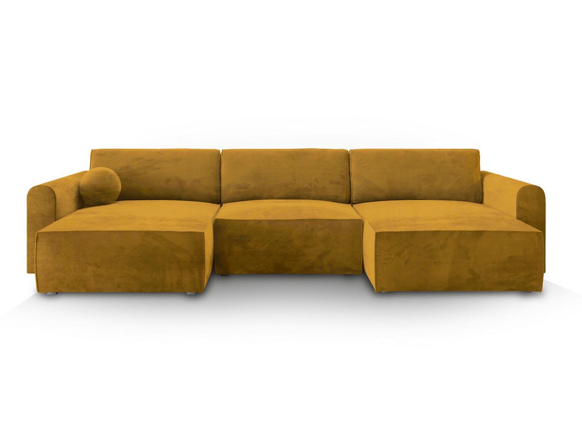 WOHNLANDSCHAFT FENTO M Gelb Velours-Stoff mit Schlaffunktion - Gelb/Grau, Holz/Kunststoff (347/90/148cm) - MASSENO