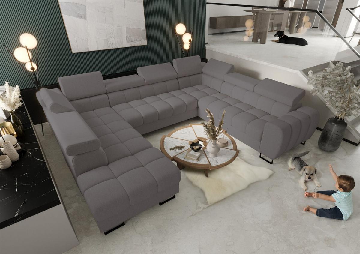 WOHNLANDSCHAFT Bastien Xl - Dunkelgrau, Holzwerkstoff/Textil (265/95/350cm) - Fun Möbel