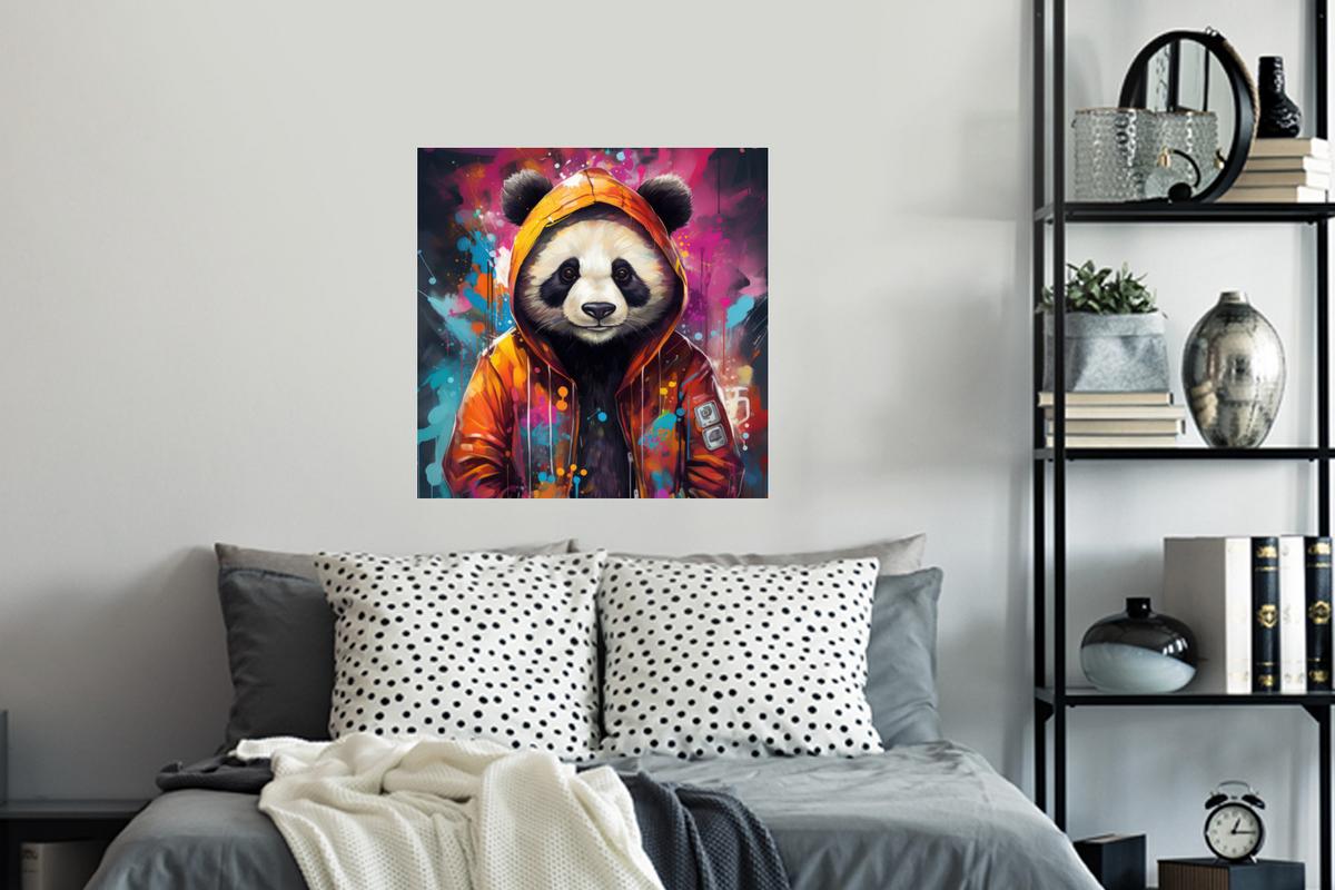 WANDTATTOO Panda - Jacke - Graffiti - Orange Wanddeko 50x50 cm - Orange, Kunststoff (50/50/0.1cm) - MuchoWow