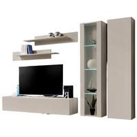WOHNWAND Kaschmir 260 cm 5-teilig, Schrankwand hängend mit LED-Beleuchtung - Kaschmir, Glas/Holzwerkstoff (260/170/40cm) - Inn.Furn
