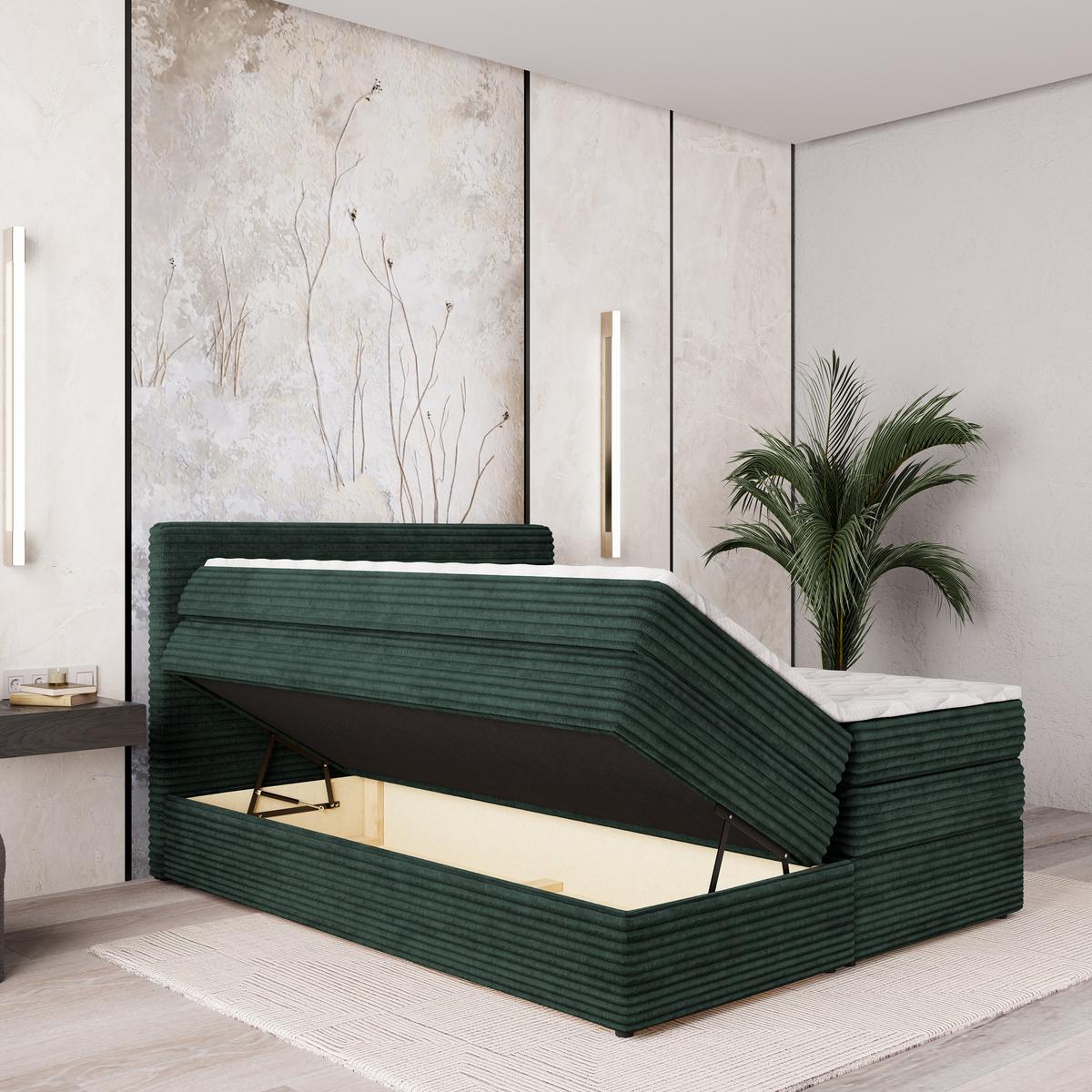 BOXSPRINGBETT LUNERA 180x200 cm mit Matratze und Topper - Grün - Grün, Holz (180/200cm) - MASSENO