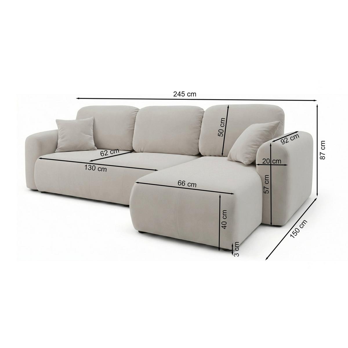 ECKSOFA Olido Beige-Samt - Beige/Schwarz, Kunststoff/Textil (245/150cm) - Selsey